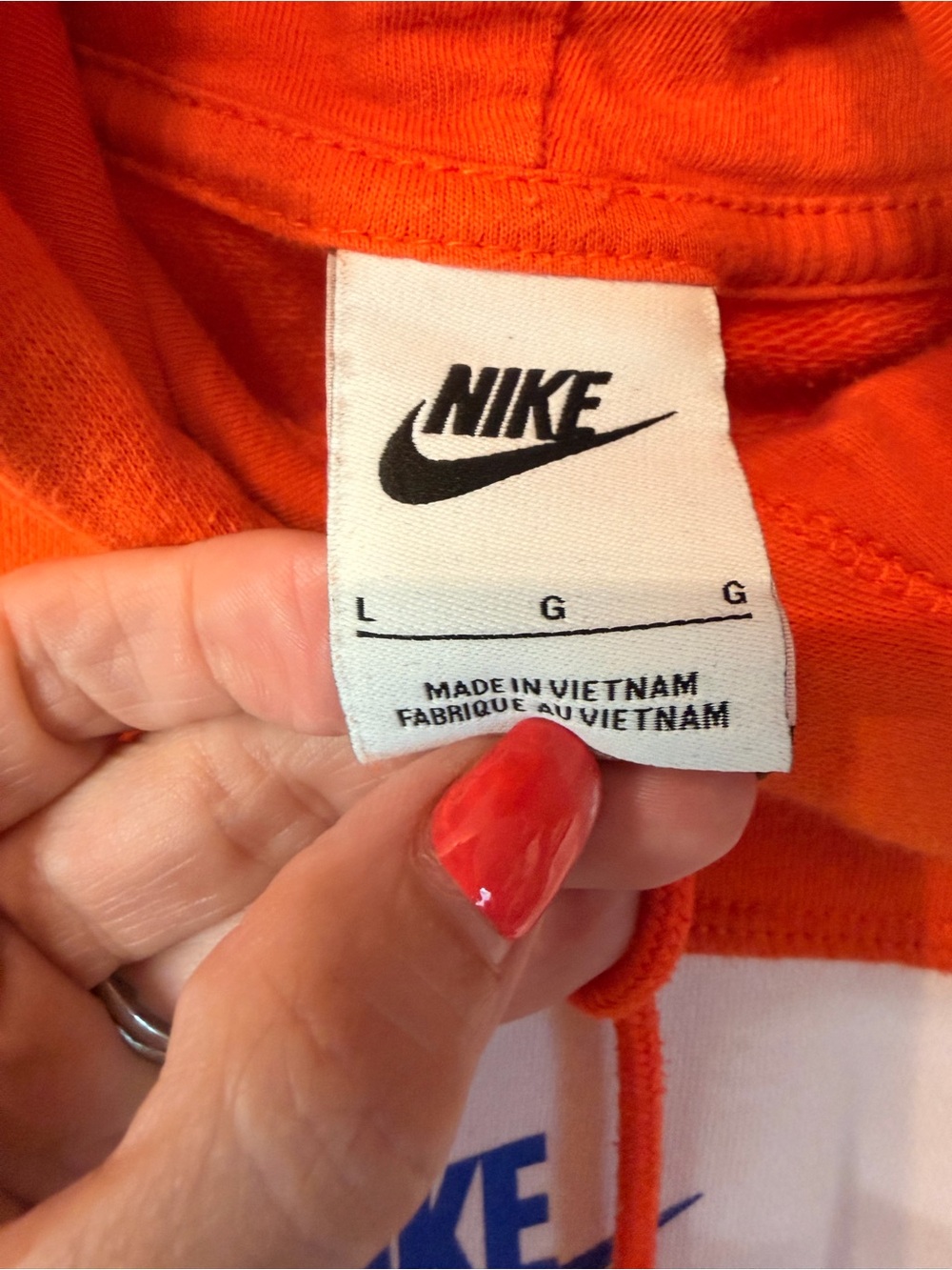 Nike Orange and White Colorblock Hooded Sweatshirt with Multicolor Logo - Picture 2 of 3